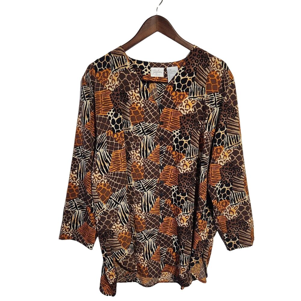 VTG NWT Tunic Top Button Down Shirt Animal Print Plus 20W 90s Artsy Patchwork